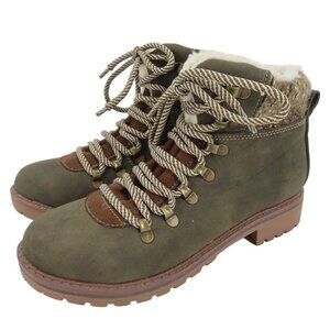 Massini 8 M Women Green Chunky Sole Faux Shearling Lined Ankle Boots Lace Up